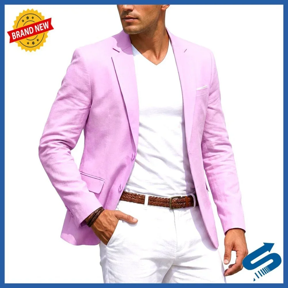 Slim Fit Linen Blend Blazer, Business Casual Sport Coat, Recycled Material